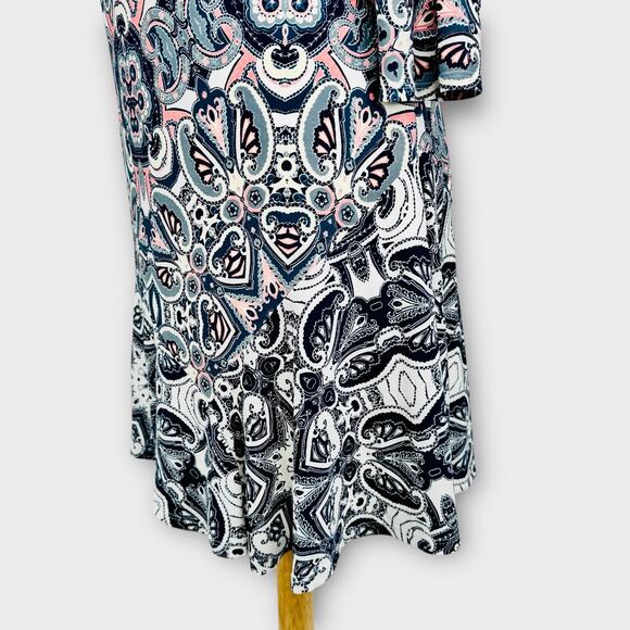 Eliza J Flounce Hem Shift Jersey Dress Size 12 Paisley Medallion Print V-Neck - Picture 10 of 16